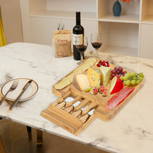 Load image into Gallery viewer, Bamboo Cheese Board & Knife Set